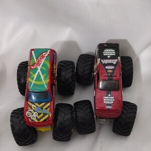 Bundle Of 2 Hot Wheels Monster Trucks #68 And Scarlet Bandit Checker Schucks